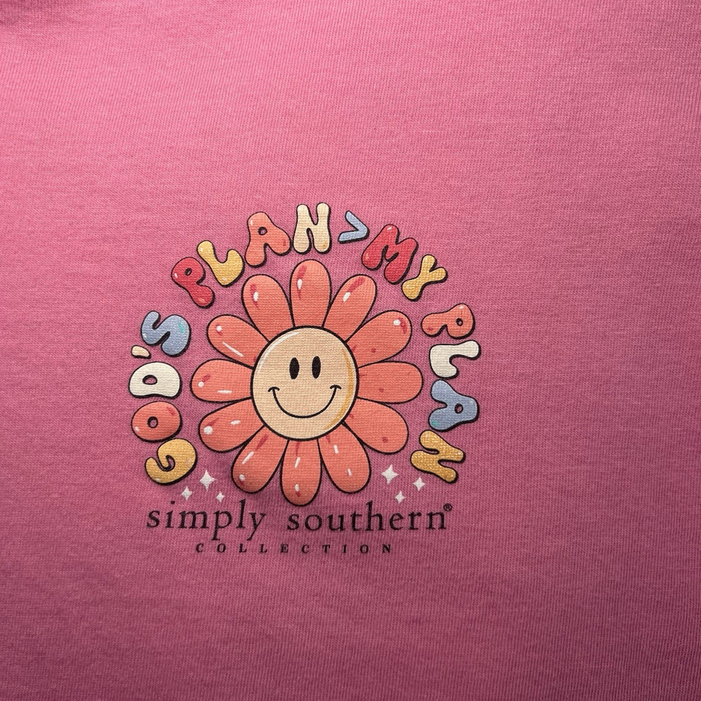 Simply Southern Short Sleeve T Shirt God’s Plan My Plan Pink Woman’s Small - Picture 3 of 14